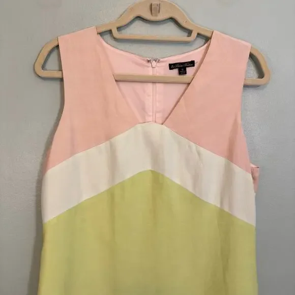 Brooks Bothers Mini Sheath Dress 12 Pink Green Colorblock Linen Blend Sleeveless - Picture 3 of 8